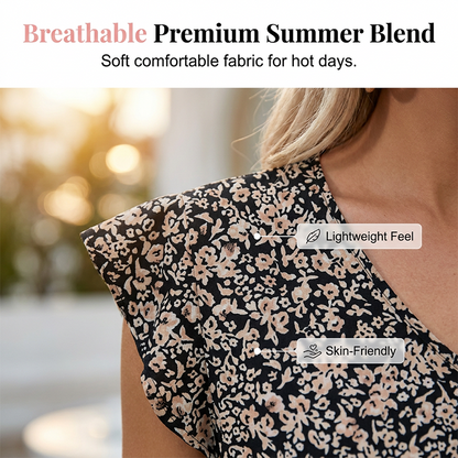 Sommer-Top für Damen mit V-Ausschnitt, Rüschenärmeln, Blumenmuster und Schößchen