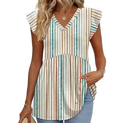 Sommer-Top für Damen mit V-Ausschnitt, Rüschenärmeln, Blumenmuster und Schößchen